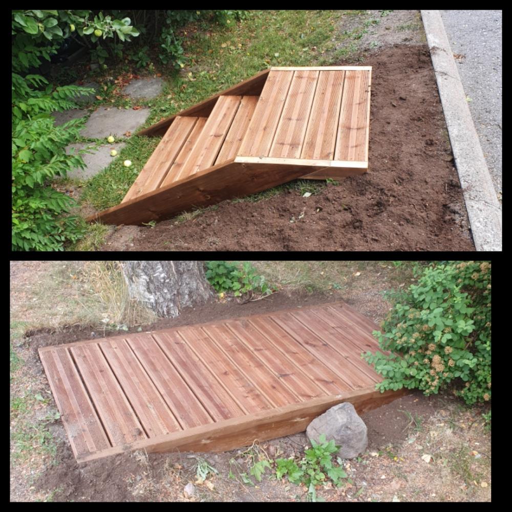 Rivitalon takapioille silta ja portaat