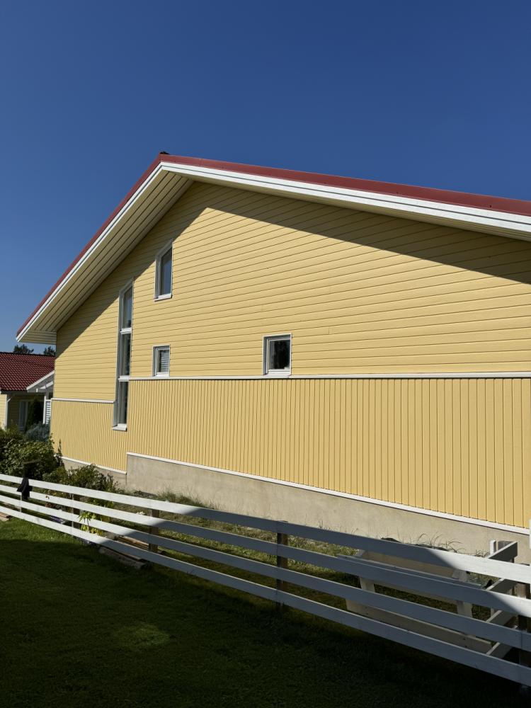 Päätyseinän ja räystäslautojen maalaus