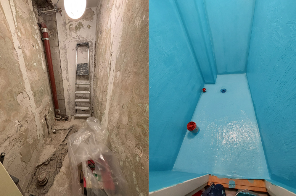 Kylpyhuoneen pohjatyöt ja vedeneristys