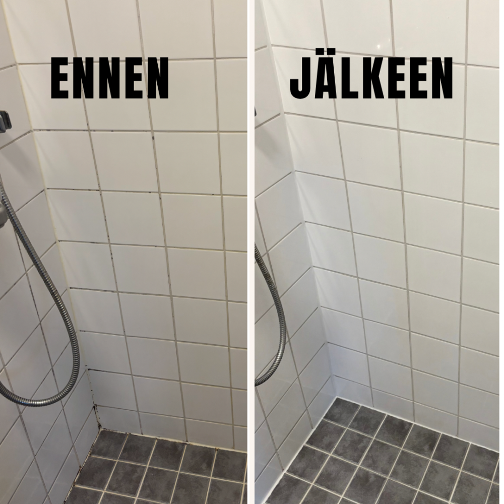 Kylpyhuoneen laattasaumojen syväpuhdistus ja silikonisaumojen vaihto