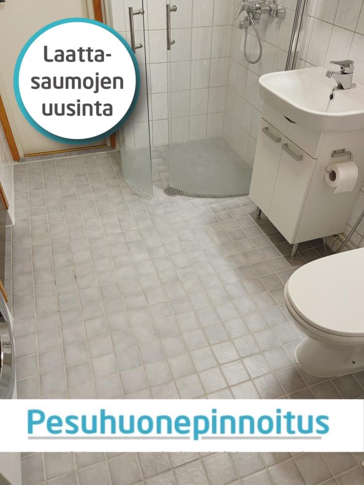 Kylpyhuoneen laattasaumojen ja silikonisaumojen uusinta.