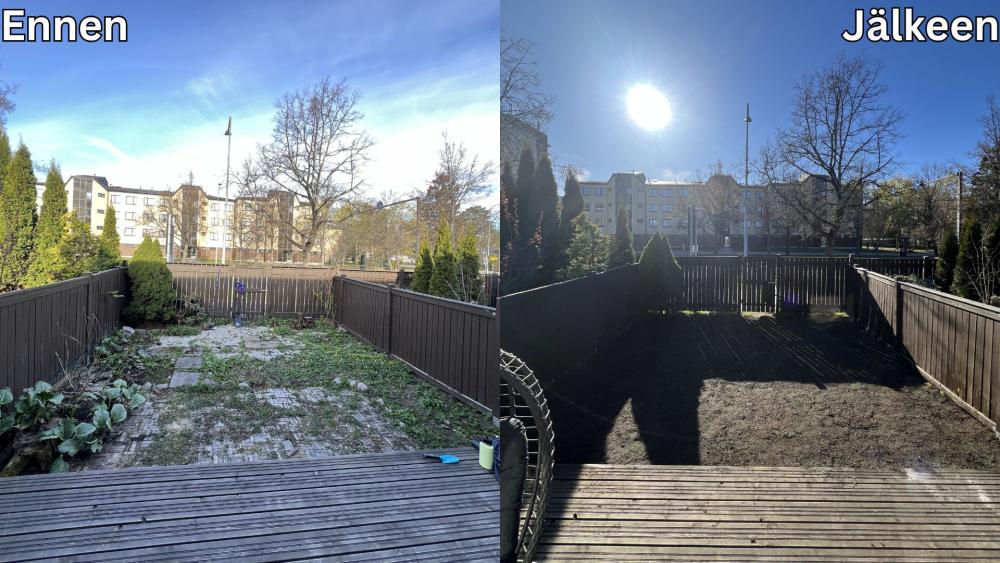 Pihan siistiminen ja nurmikon istutus